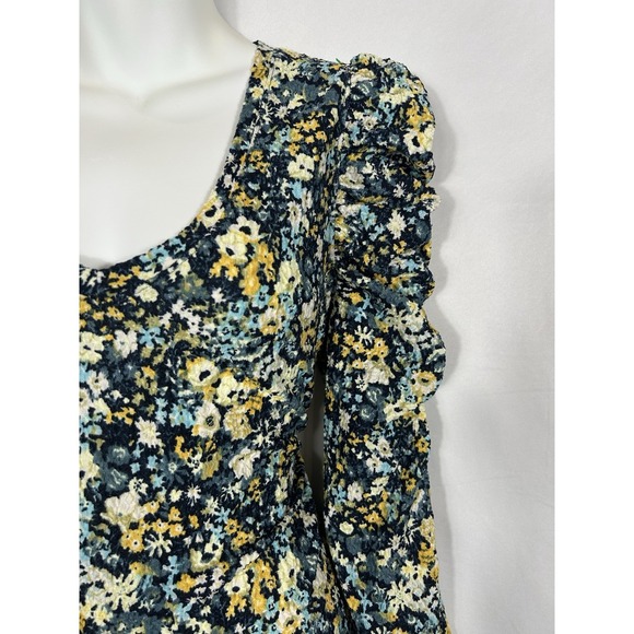 Loft Womens Micro Floral Puff Sleeve Top Size M Cottagecore Boho Prairie Spring - Picture 4 of 11
